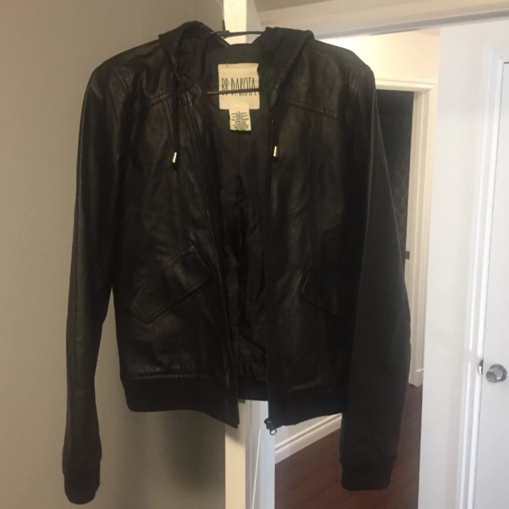 Bb Dakota leather jacket with hood. Size large